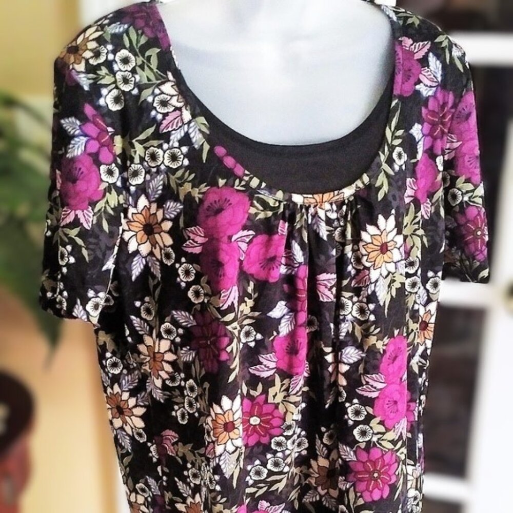 Sag Harbor Floral Layered Blouse Like New XL